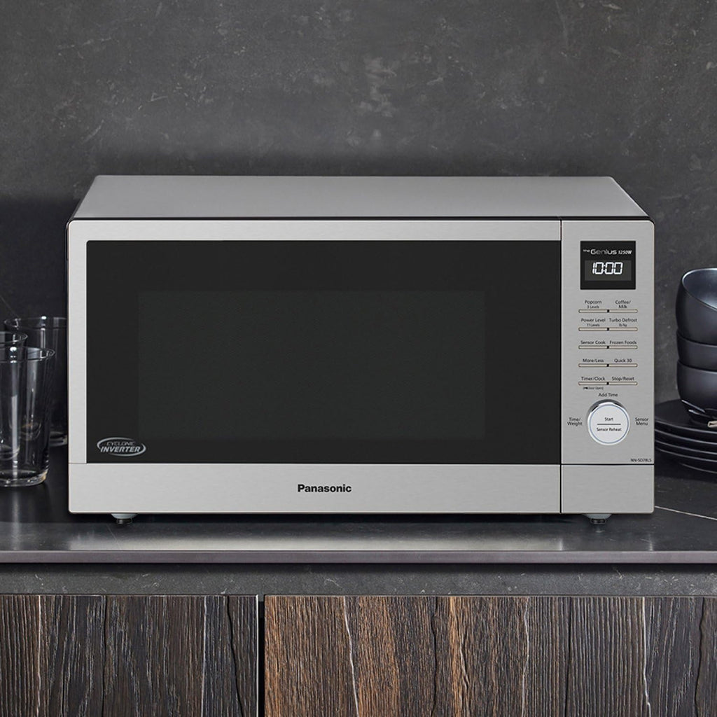Panasonic NN-SD78LS 1.6 cu.ft Cyclonic Inverter Countertop Microwave Oven 1250Watt Power with Genius Sensor Cooking, cft, 19.44"D x 21.88"W x 11.94"H,Stainless Steel