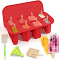 Firstfooby Popsicles Molds, 8-Cavity Silicone Popsicle Molds with 50 Sticks, BPA-Free Ice Pop Mold Popsicle Maker with Funnel & Cleaning Brush for Kids Adult Teens