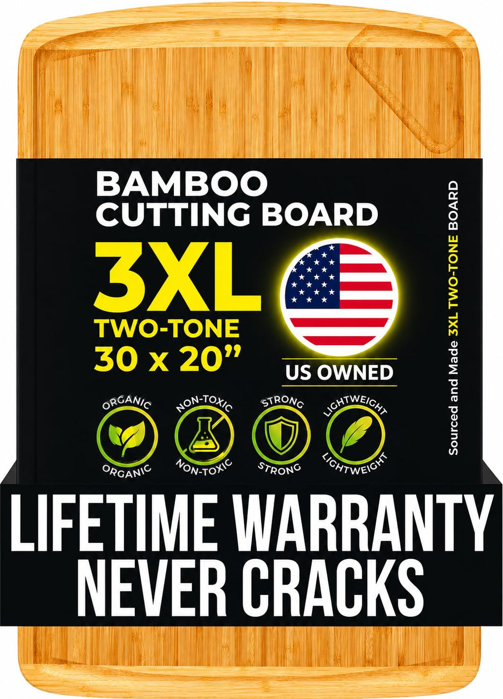 ENORMOUS 30 x 20 Organic Extra Large Cutting Board with Lifetime Replacements – Wood Bamboo Chopping Board - Wooden Butcher Block Cutting Board for Carving Turkey, Grilling Brisket and BBQ