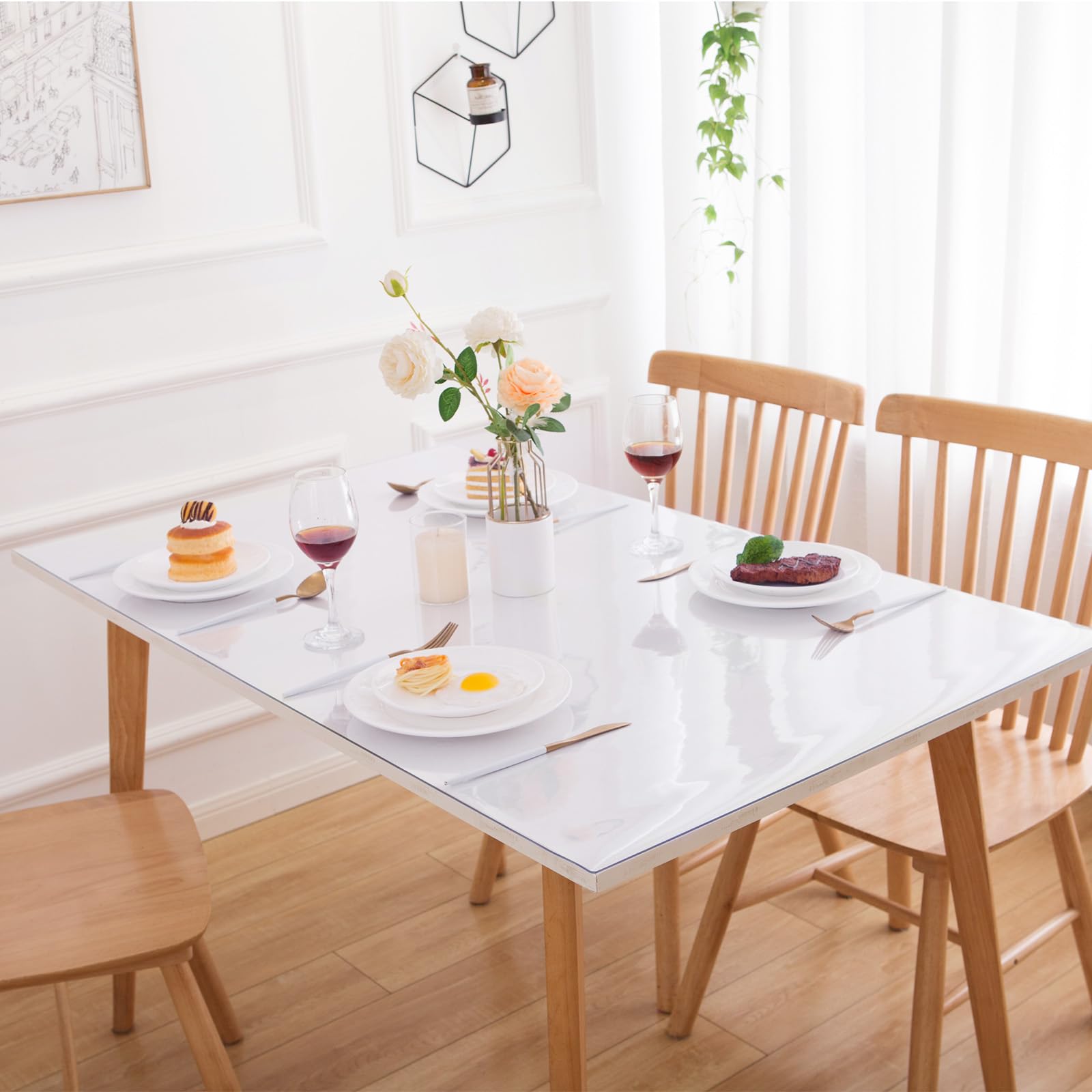 Eisdroma 20 x 72 Inch Clear Table Cover Protector, Clear Table Protector for Dining Room Table, 1.5mm Plastic Table Cover, Waterproof Table Pad for Kitchen, Office