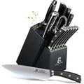 CoquusAid 15-Piece Kitchen Knife Set with Rubber Wood Block, New Upgrade