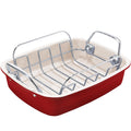 KITESSENSU Nonstick Turkey Roasting Pan with Rack 17 x 14 inch - Large Chicken Roaster Pan for Oven - Wider Handles & Heavy Duty Construction - Suitable for 24lb Turkey, Red