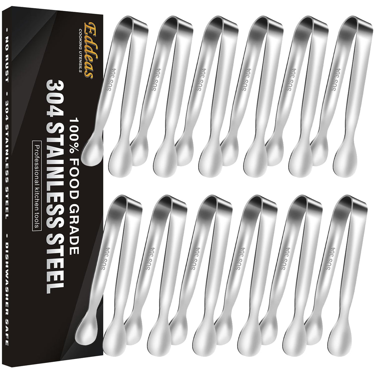 12PCS Mini Tongs For Serving, 2 Sizes 6 & 4 Inch Ice Tongs Mini Gold Sugar Stainless Steel Tong, Small Kitchen Tiny Food Tongs for Appetizers,Tea Party, Coffee Bar,Desserts & Ice Bucket