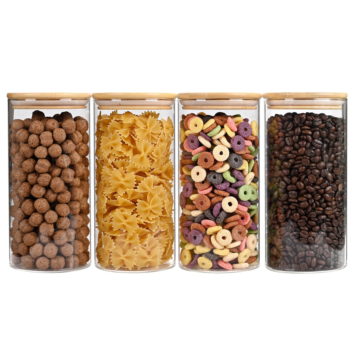 SHOWIN Glass Food Storage Jars, Glass Jars with Bamboo Lids, Kitchen Storage Jars, Canisters with Airtight Lids for Spice, Coffee, Cookie, Set of 5, Pantry Organizers