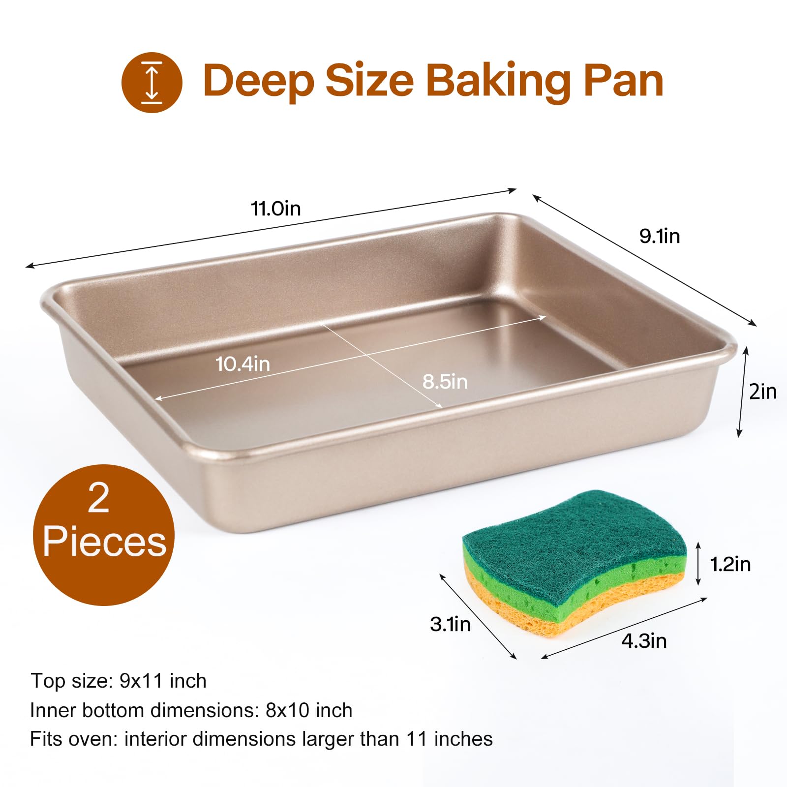 Barlket Rectangle Cake Pan, 9x11 Baking Pan Nonstick, Golden, Easy Release