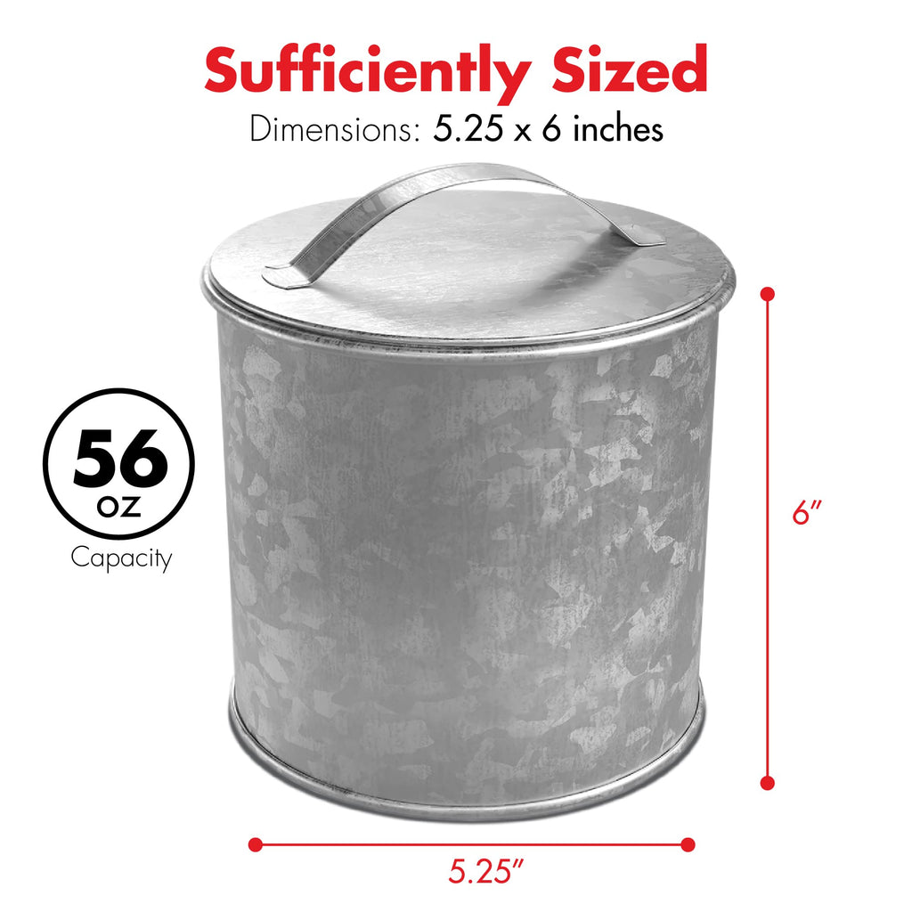 Amici Home Newport Galvanized Metal Canister | Dry Food Storage Container - 56 Ounce Capacity | Farmhouse Décor | Rustic Metal Canister for Kitchen Countertop (Silver)