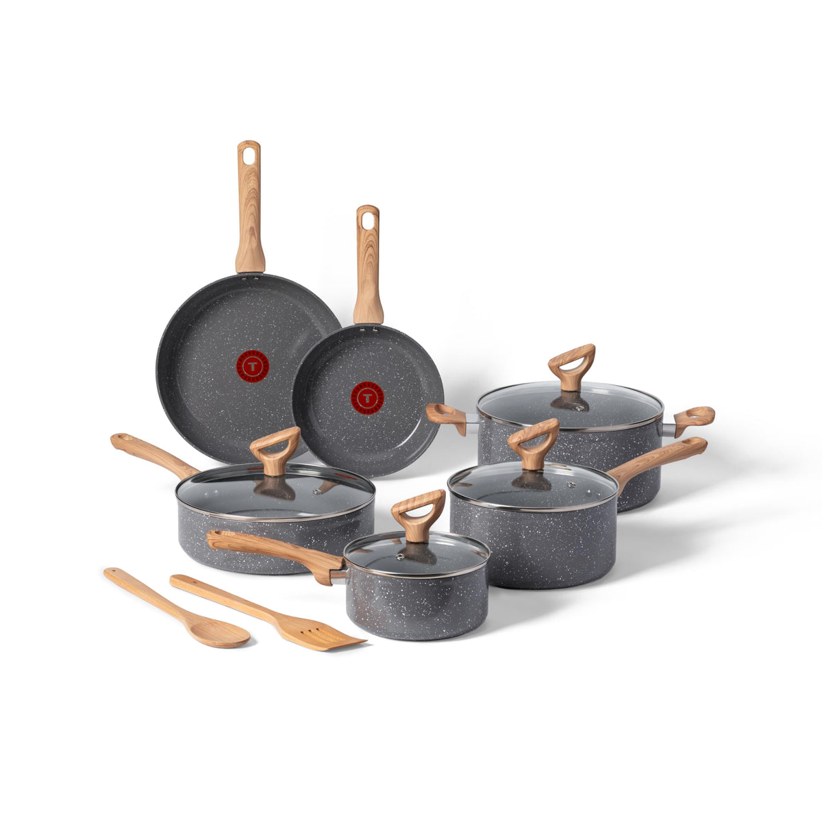 T-Fal Revive Ceramic Nonstick Pots and Pans Set, 12-Piece, Beige Granite