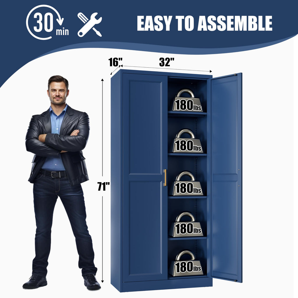 MetalMax 71" Tall Metal Storage Cabinet, Kitchen Pantry Storage Cabinets with Doors and 4 Adjustable Shelves, Food Pantry Cabinet, Large Cupboard, Utility Steel Cabinets for Dining, Living Room, Blue