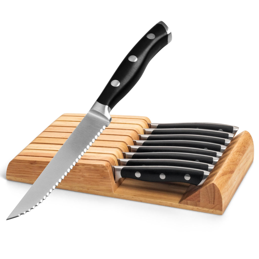 Alata 8-Piece Steak Knives Set with Block, Full-Tang Serrated Sharp Knives