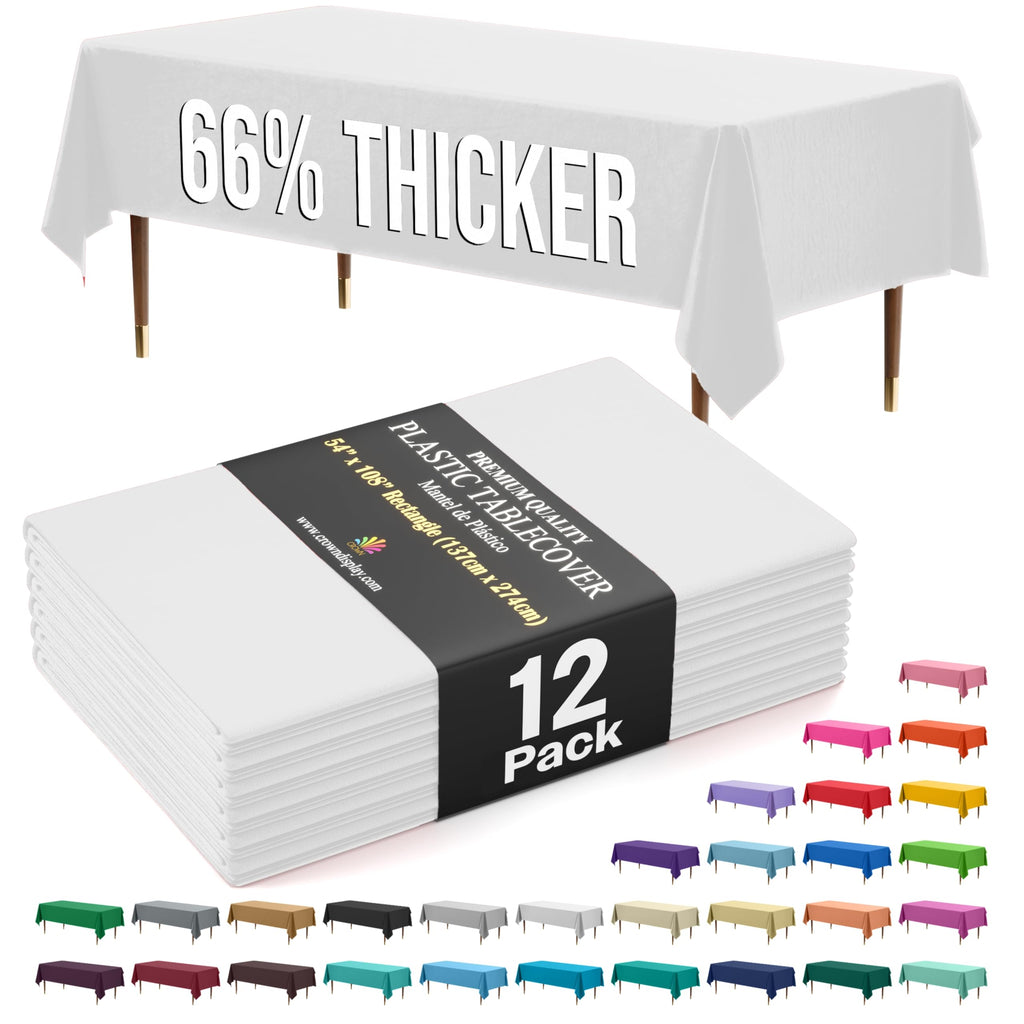 Exquisite Party Solids 66% Thicker Premium Plastic Table Cloth Rectangle Table Cover 0.5 Mil 12 Pack Red Table Cloth 54 Inch x 108 Inch Disposable Tablecloth Won't Tear Easily Like Cheap Thin Brands