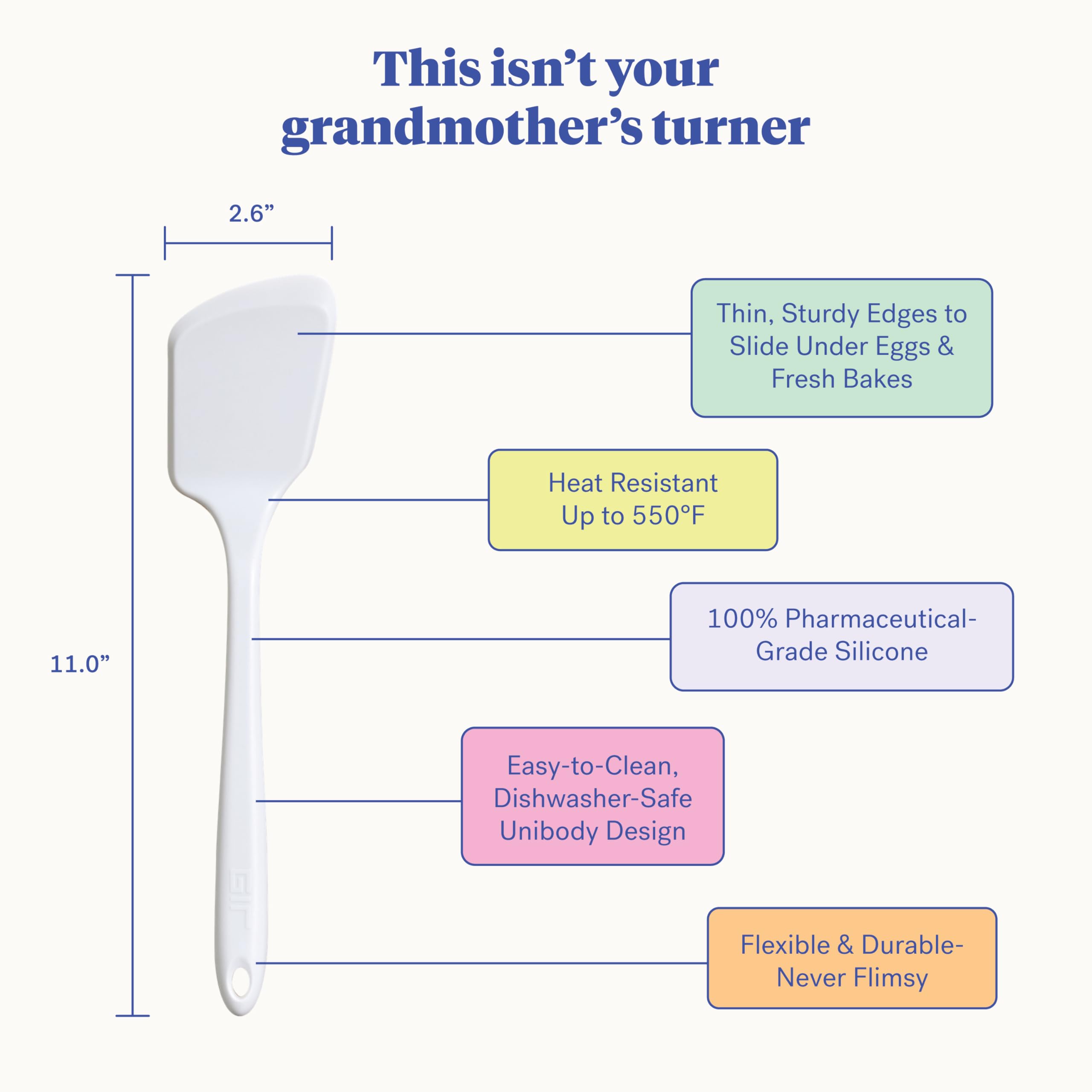GIR: Get It Right Silicone Kitchen Spatula Turner - Non-Toxic Cooking Utensils for Nonstick Cookware, Cooking and Baking, Ultimate Flip - 13IN - Studio White