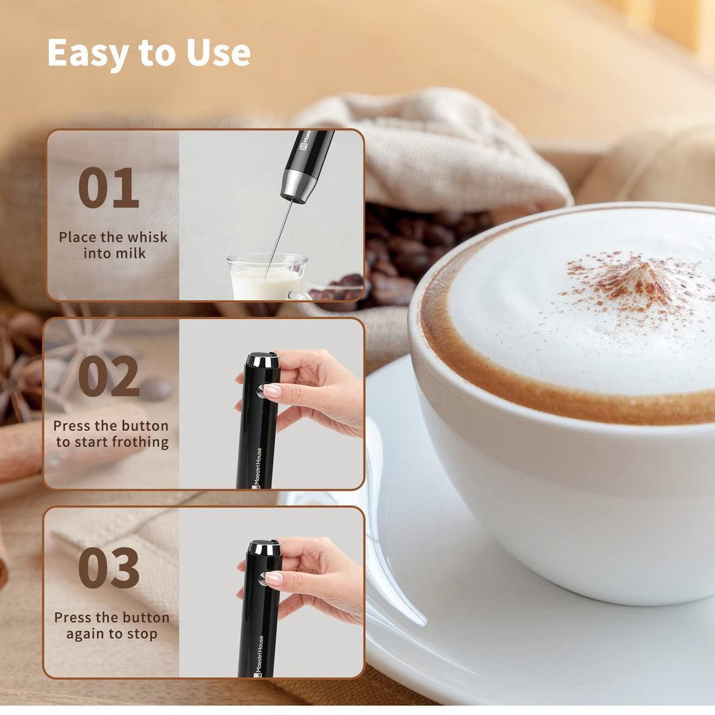 Maestri House Rechargeable Milk Frother,Stand & 3 Detachable Whisks