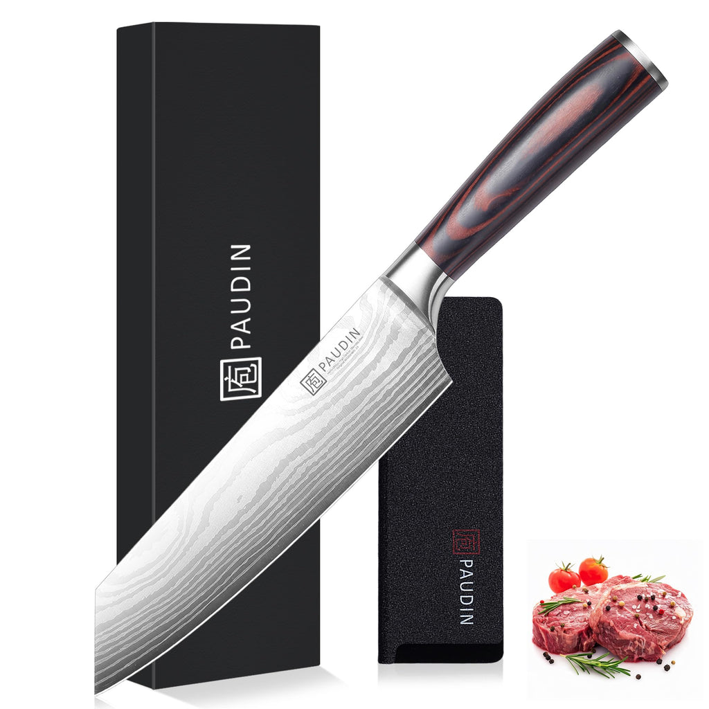 PAUDIN Meat Cleaver 8 Inch Butcher Knife, High Carbon Stainless Steel Cleaver Chef Knife, Sharp Kitchen Knife Heavy Duty Meat Cutting Knife, Wood Handle