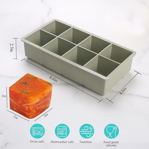 1/2 Cup Silicone Freezer Tray With Lid - Silicone Freezer Molds 2-Pack For meal prep & freezing of various sauces and other dishes, makes 16 perfect 1/2 cup portions cube（Green 2 Pack）