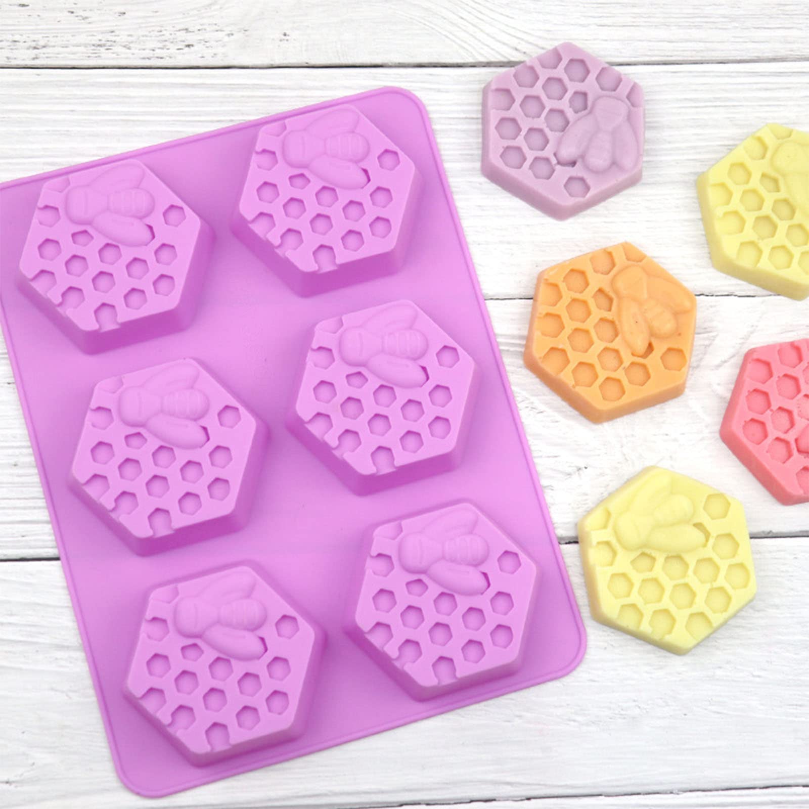 PSKJATIN 3 Pcs Honeycomb Soap Molds-Honeybee Silicone Molds for Soap,3D Bee Soap Molds for Homemade Soap Bath Bombs Shower Steamer Lotion Bars Chocolate Candy