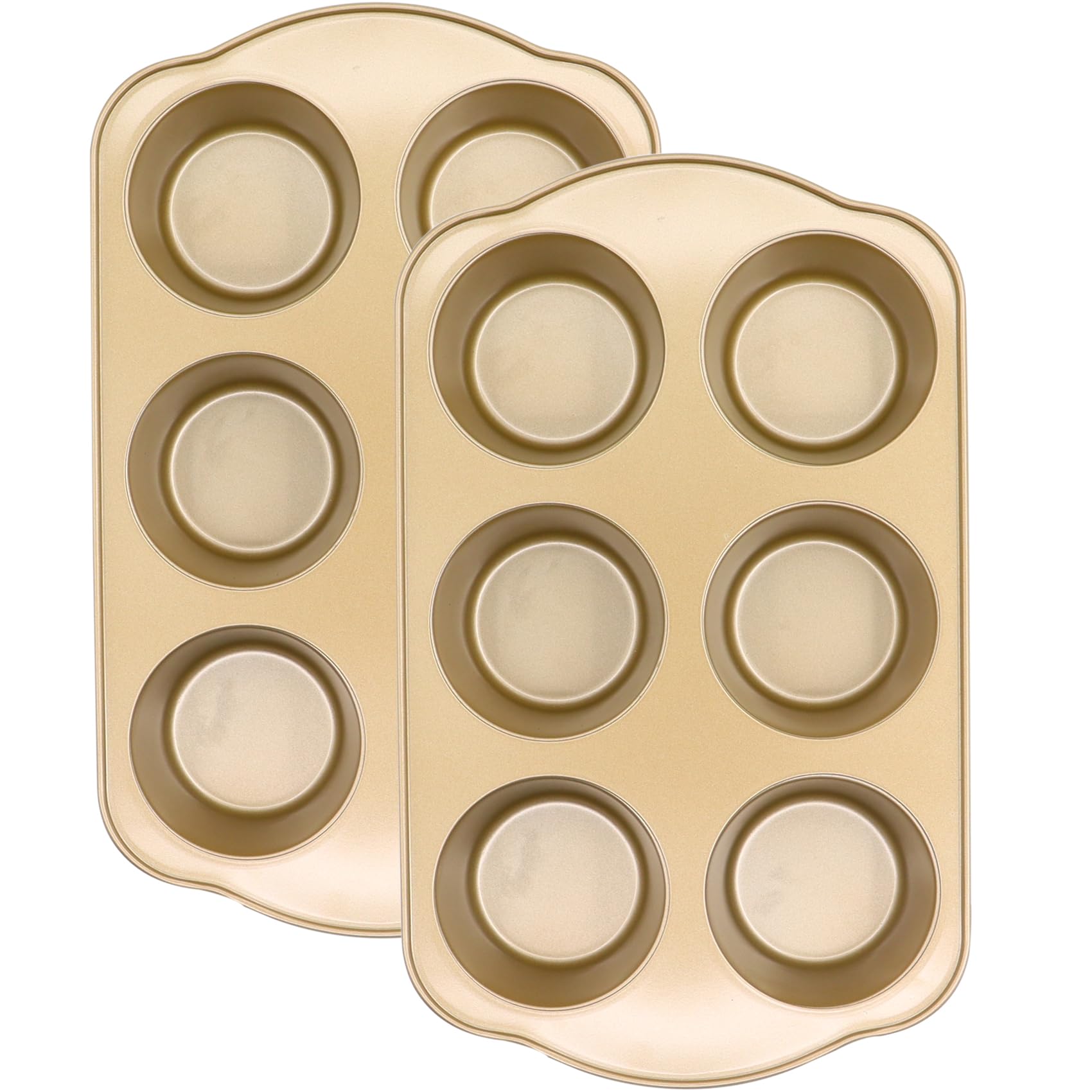 JOHO BAKING Jumbo Muffin Pan 2 Pack, Nonstick Large Cupcake Pan 6 Cup, Heavy Duty 0.5mm Thick Steel Big Muffin Tins for Baking, 3.5inch Dia, Gold
