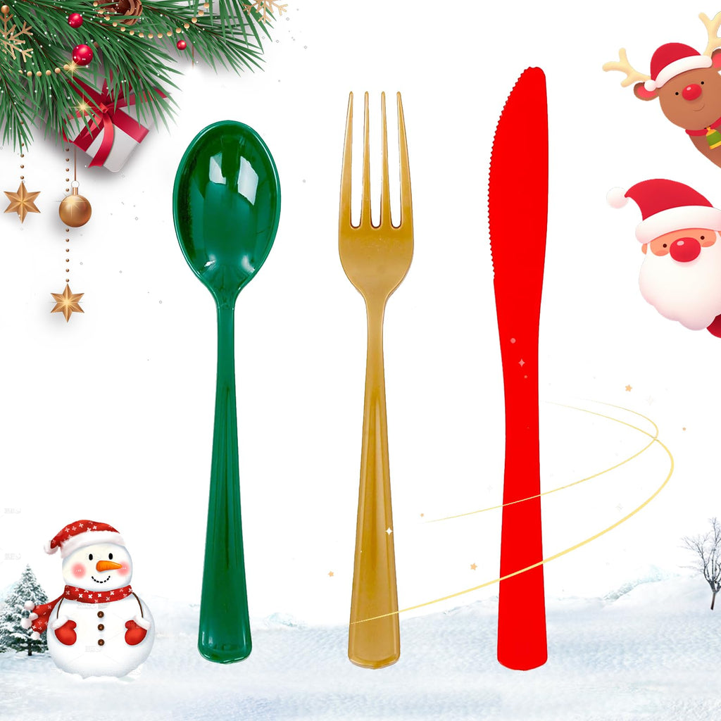 WDF 180PCS Blue Plastic Silverware -Blue and Gold Plastic Cutlery 60 Forks, 60 Knives, 60 Spoons - Heavy Duty Disposable Silverware for Party/Wedding/Birthday