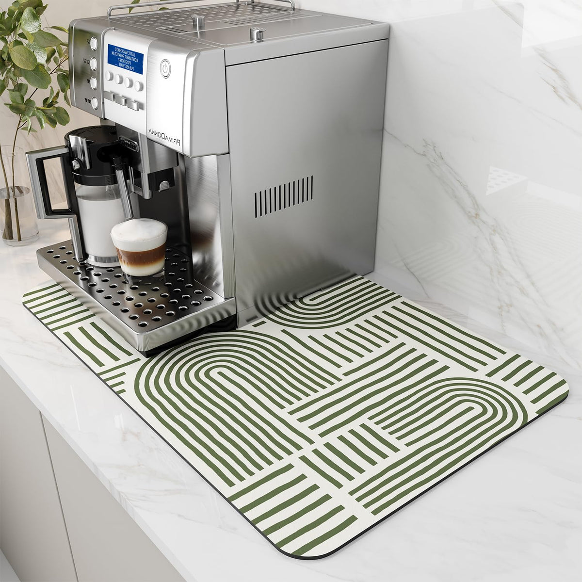 AMOAMI Coffee Mat Hide Stain Rubber Backed Absorbent Dish Drying Mat for Kitchen Counter - Fits Under Coffee Maker - KHAKI 16X24