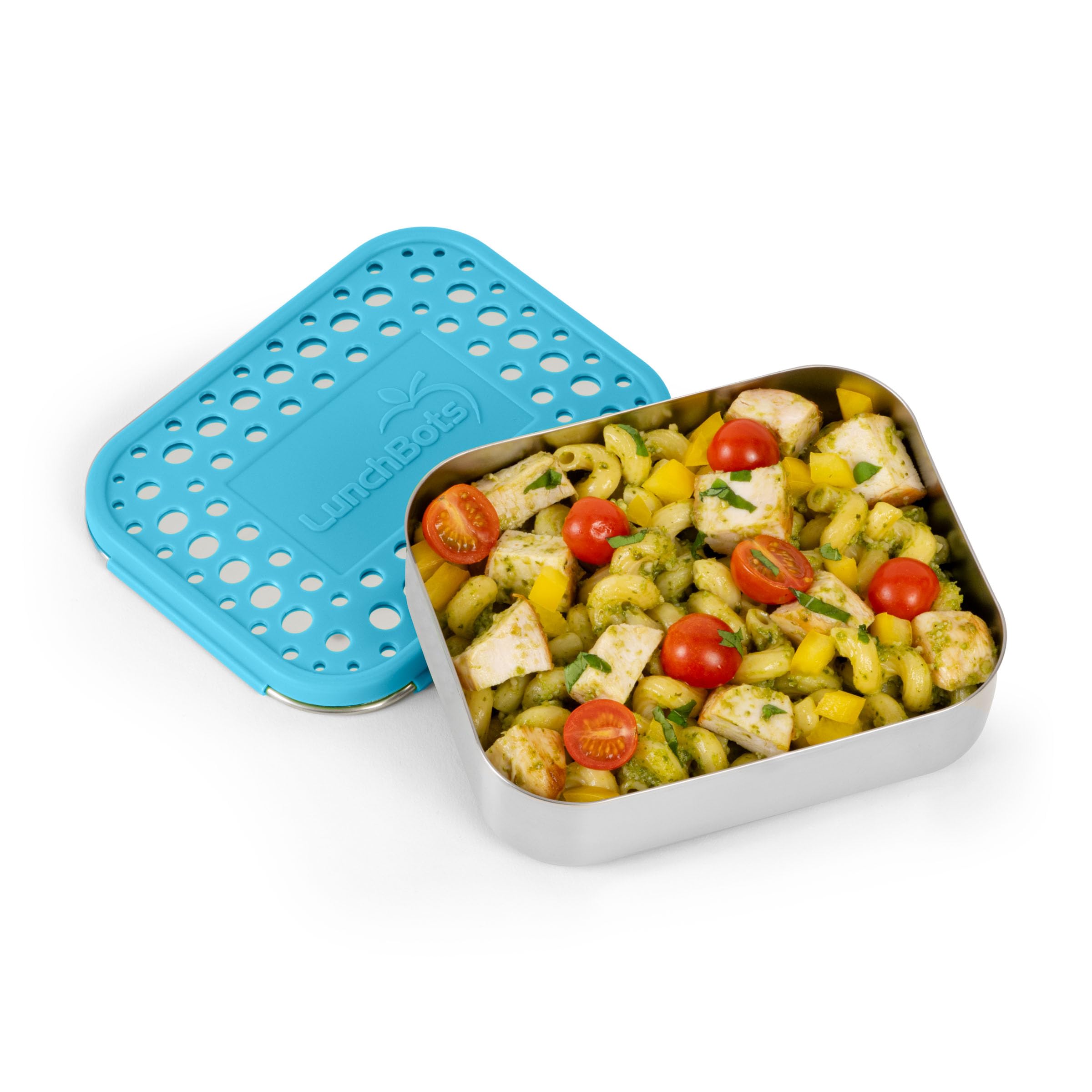 LunchBots Medium Uno Stainless Steel Sandwich Container - Open Design for Wraps - Salads or a Small Meal - Eco-Friendly - Dishwasher Safe and BPA-Free - Aqua Dots