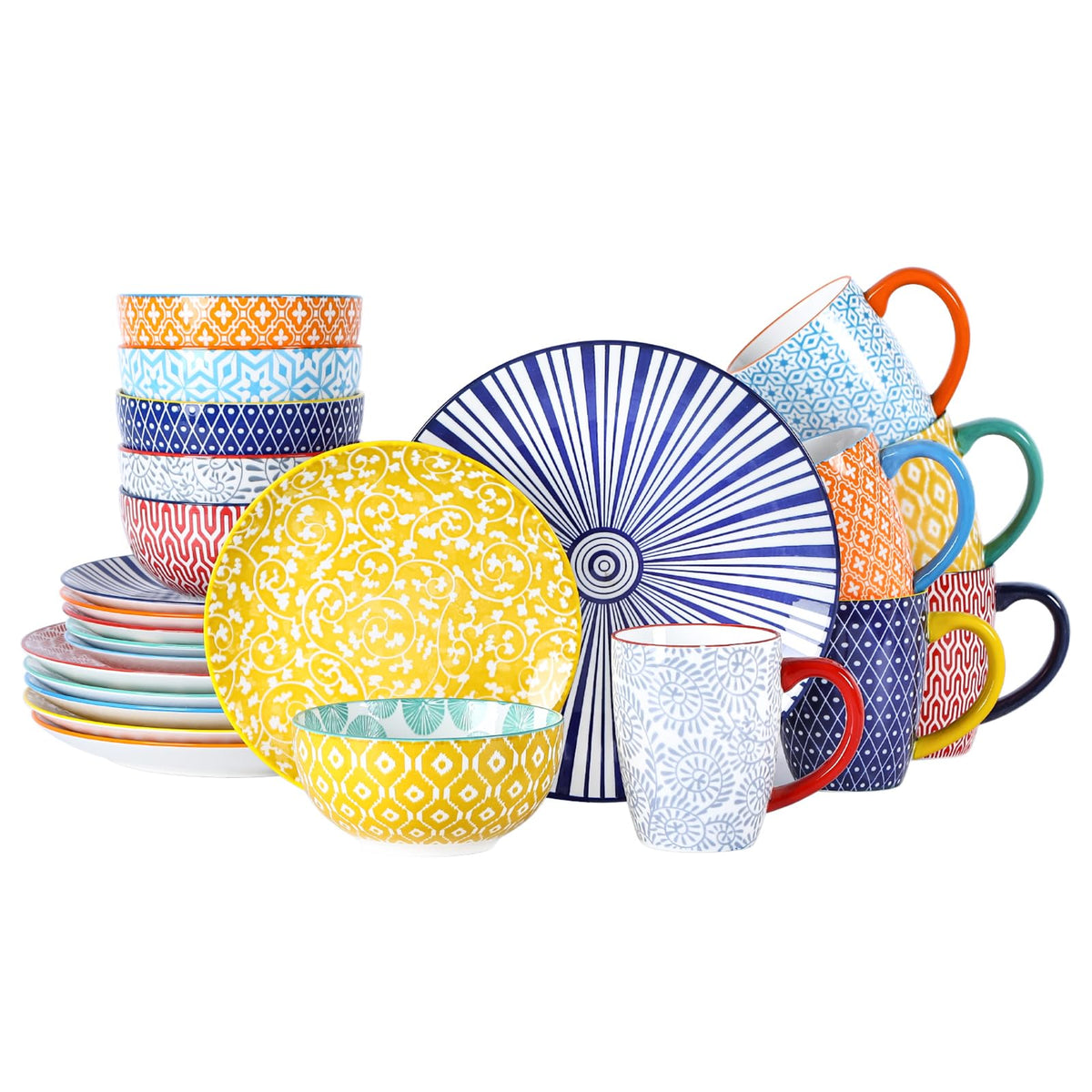 Selamica Ceramic Dinnerware Sets for 4, 16 Pieces Plates and Bowls Sets, Dishes set for 4-Chip and Scratch Resistant, Dishwasher&Microwave Safe, Assorted Colors