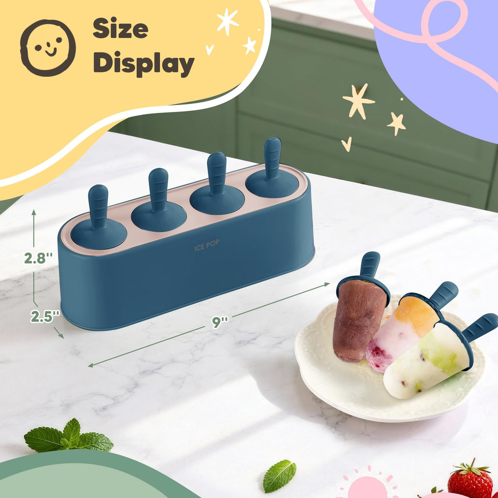 WYOK Popsicle Molds 4-Cavity Silicone Ice Pop Mold (Blue, IcyClassic Pops)