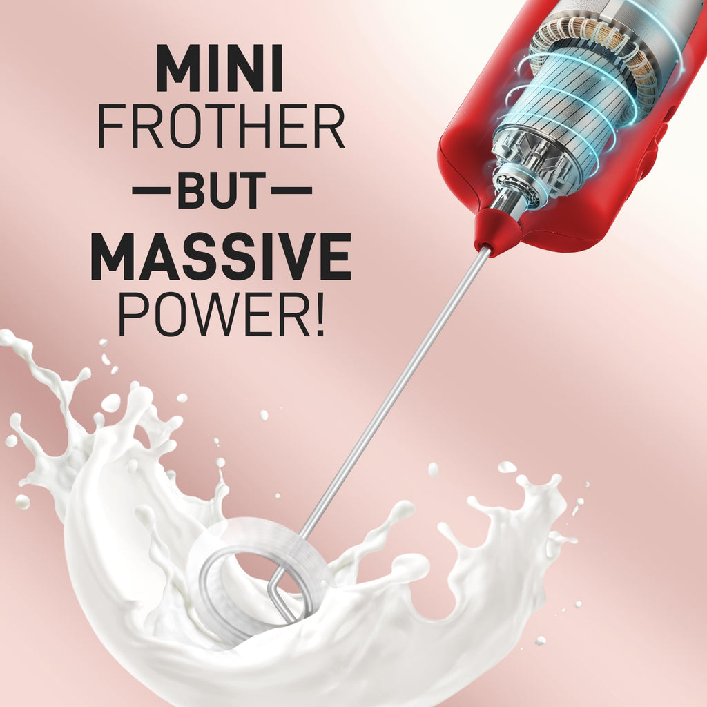 Mini & Mighty Milk Frother Wand – Powerful Handheld Coffee Frother, Battery Operated Drink Mixer – Compact Pocket Size – Detachable Whisk for Latte, Cappuccino, Matcha, Hot Chocolate