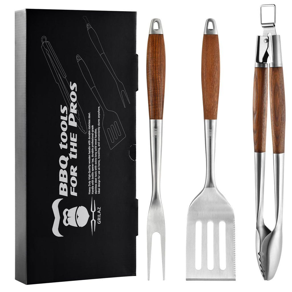 Heavy-Duty Panga-Panga BBQ Grilling Tools Set. Extra Thick Stainless Steel Multi-Function Spatula, Fork & Tongs | Essential Accessories for Barbecue & Grill. Ideal Gift for Father