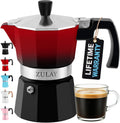 Zulay Kitchen Stovetop Espresso Maker - Moka Pot 3 Espresso Cups - Percolator Coffee Maker for Classic Cuban & Italian Style Espresso - Portable Coffee Maker for Camping & Travel - (Red/Black)