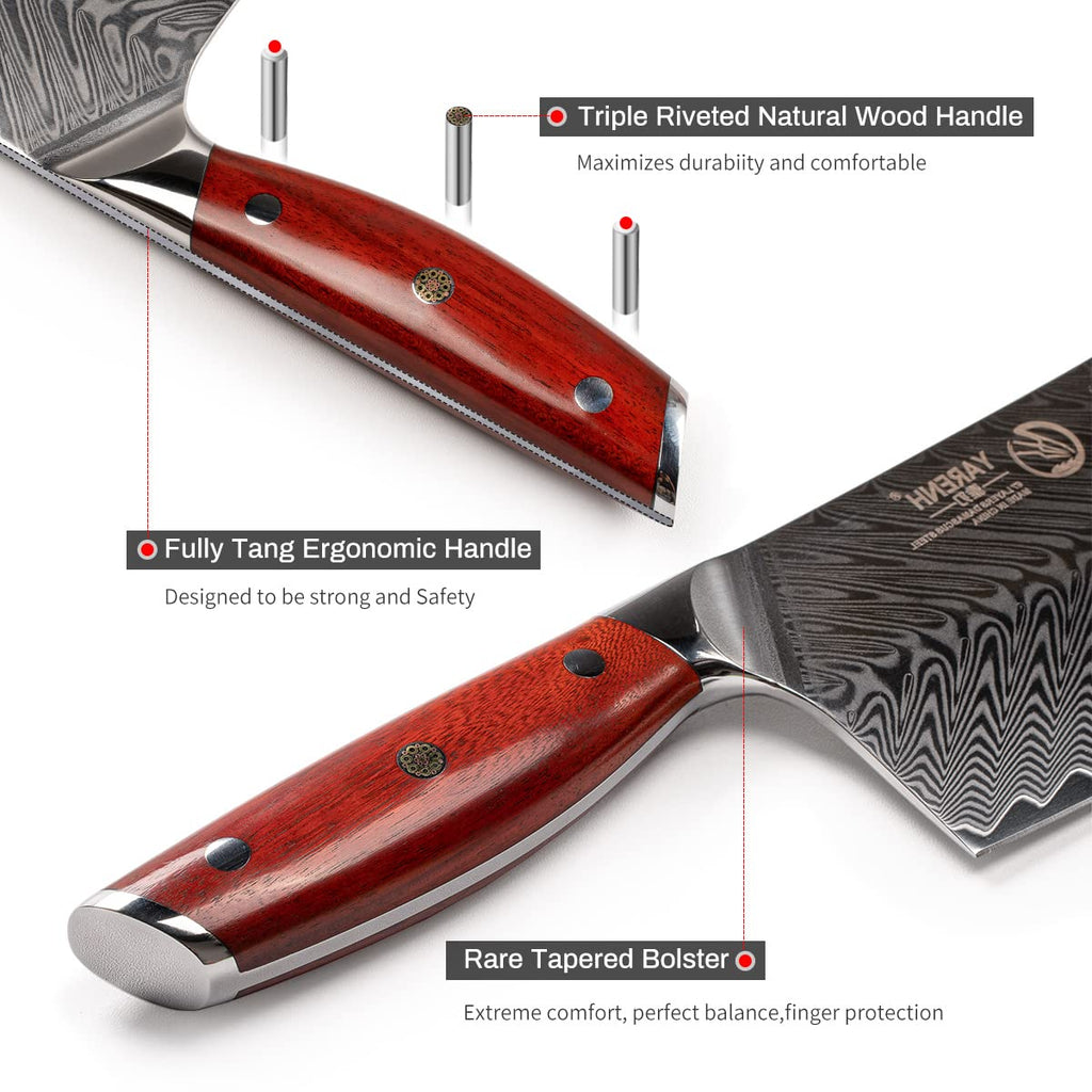 YARENH Santoku Knife 7 Inch, 67-Layer Damascus Steel Chef Knife, Sharp Long-Lasting Sharpness, Rust-Resistant, Kitchen Knife for Professional and Home Use