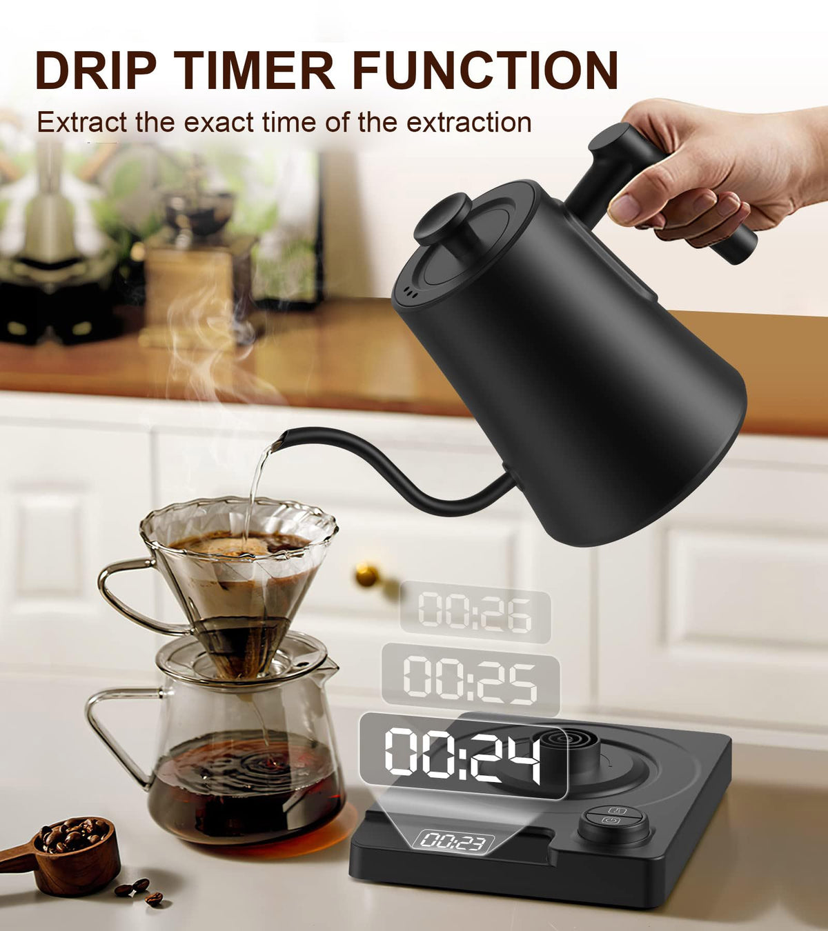 CHEFESS Gooseneck Electric Kettle with ±1°F Temperature Control - 1.0L Pour Over Coffee Kettle & Tea Maker, 1200W Fast Heating, 24H Keep Warm, Built-in Brew Timer, 100% Stainless Steel Interior