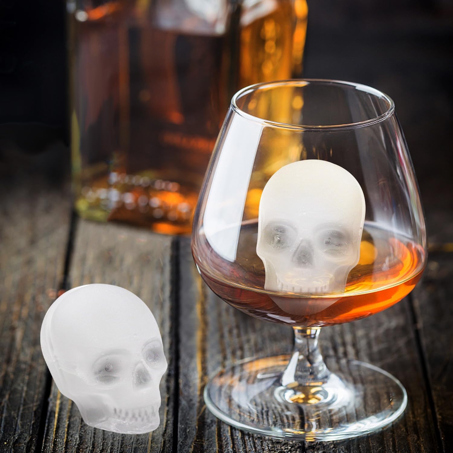 Skull Ice Cube Mold，Skull Cake Pan Silicone Mold，6-Cavity Silicone, or Halloween & Party Drinks (4 Cavity Large Mold)