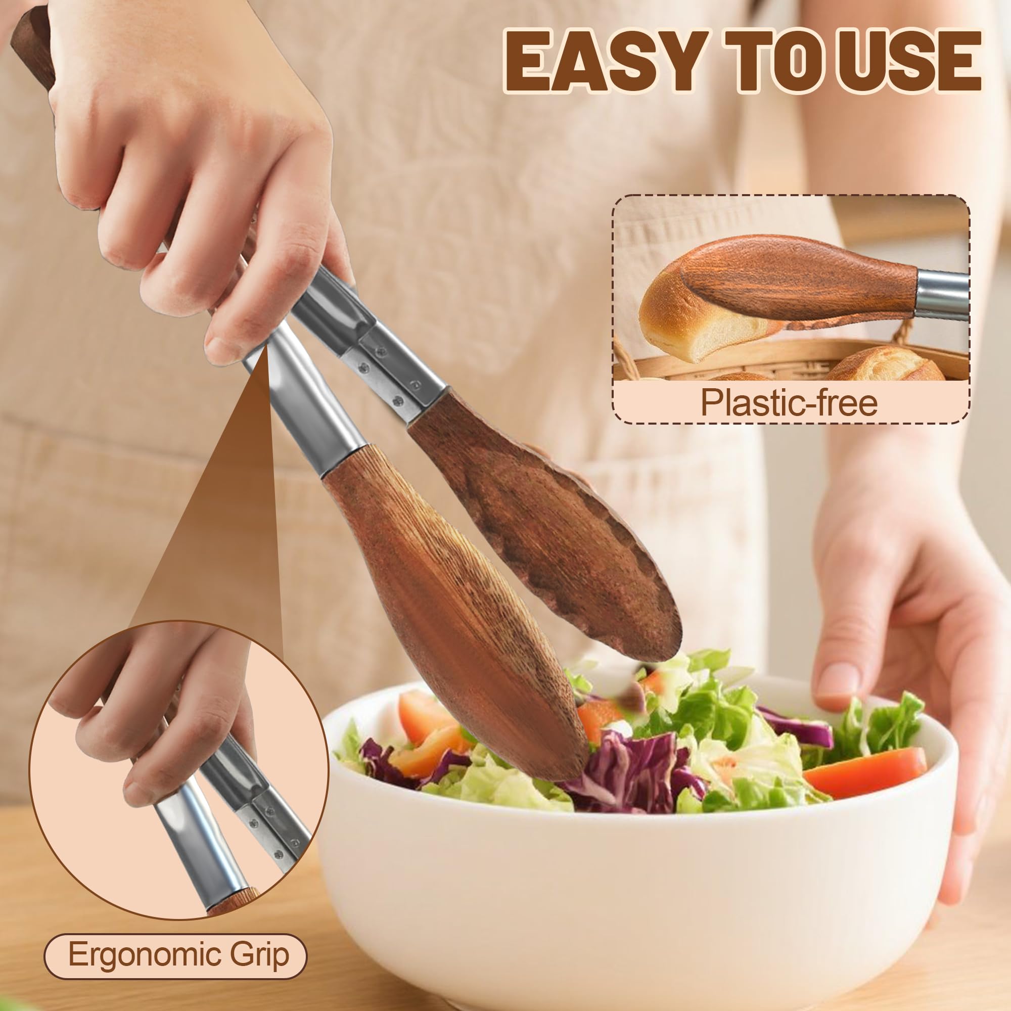 Wooden Cooking Tongs, 12 Inch Walnut Tips Heat Resistant Grilling