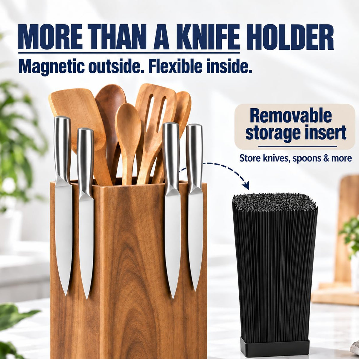 Dmore magnetic knife block without knives 360° rotatable knife holder stand