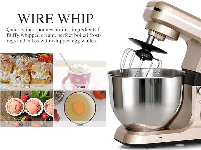 MURENKING Stand Mixer,5.3-Qt & 500W & 6+P Speed MK36 Tilt-Head Kitchen Electric Food Mixers Home Baking Dough Machine with Accessories (Champagne)