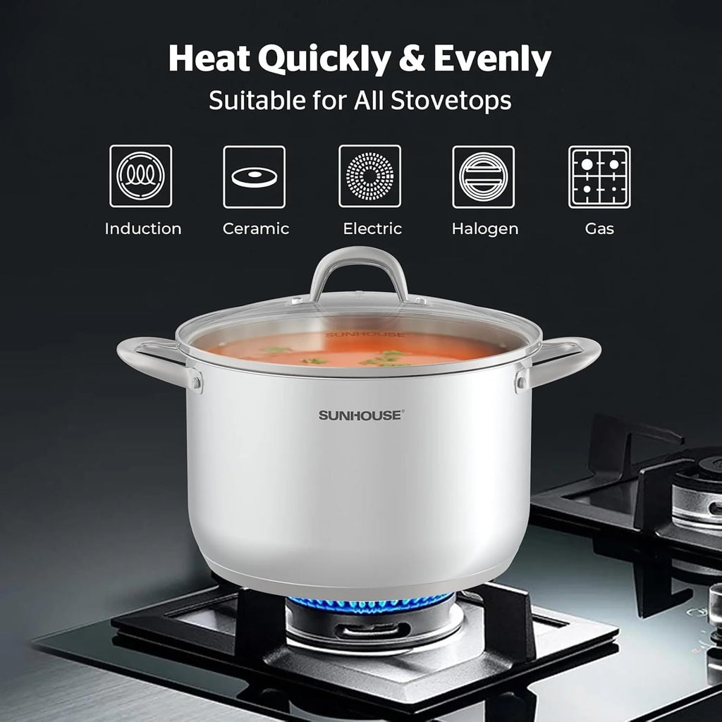 SUNHOUSE 8 Quart Stock Pot with Lid, Stainless Steel Large Pot for Cooking