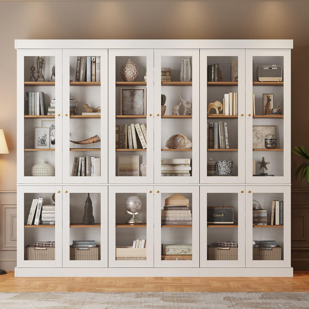 ivaniti 70.8" Tall Farmhouse Kitchen Pantry Cabinet, Modular Storage Cabinet with 6-Tier Adjustable Shelves, White, Wooden Hutch for Living Room, Kitchen, Set of 4