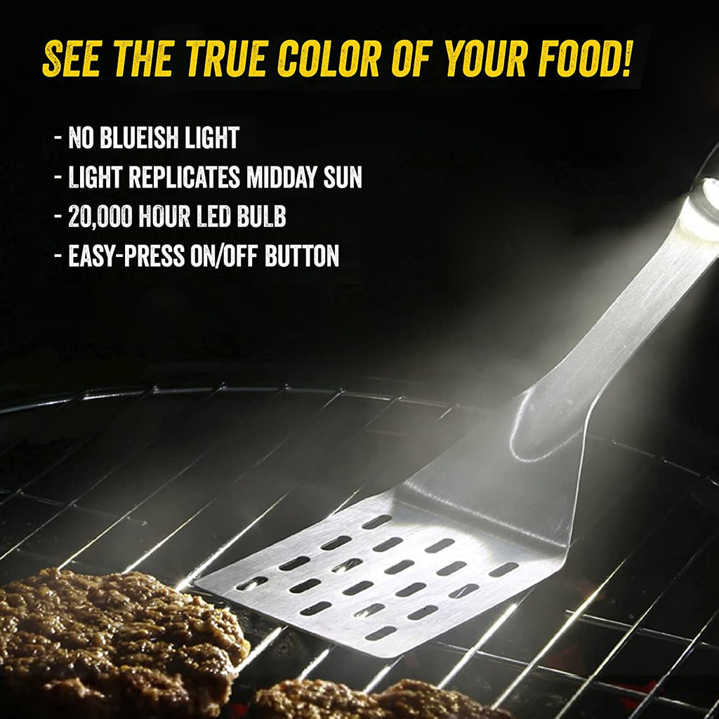 Grill Light Grill Spatula & Tongs Grilling Set | Restaurant Grade Stainless Steel | Super Bright LED Light to Grill in Dark | Waterproof & Dishwasher Safe | Camping Barbecue Grilling Tongs Spatula