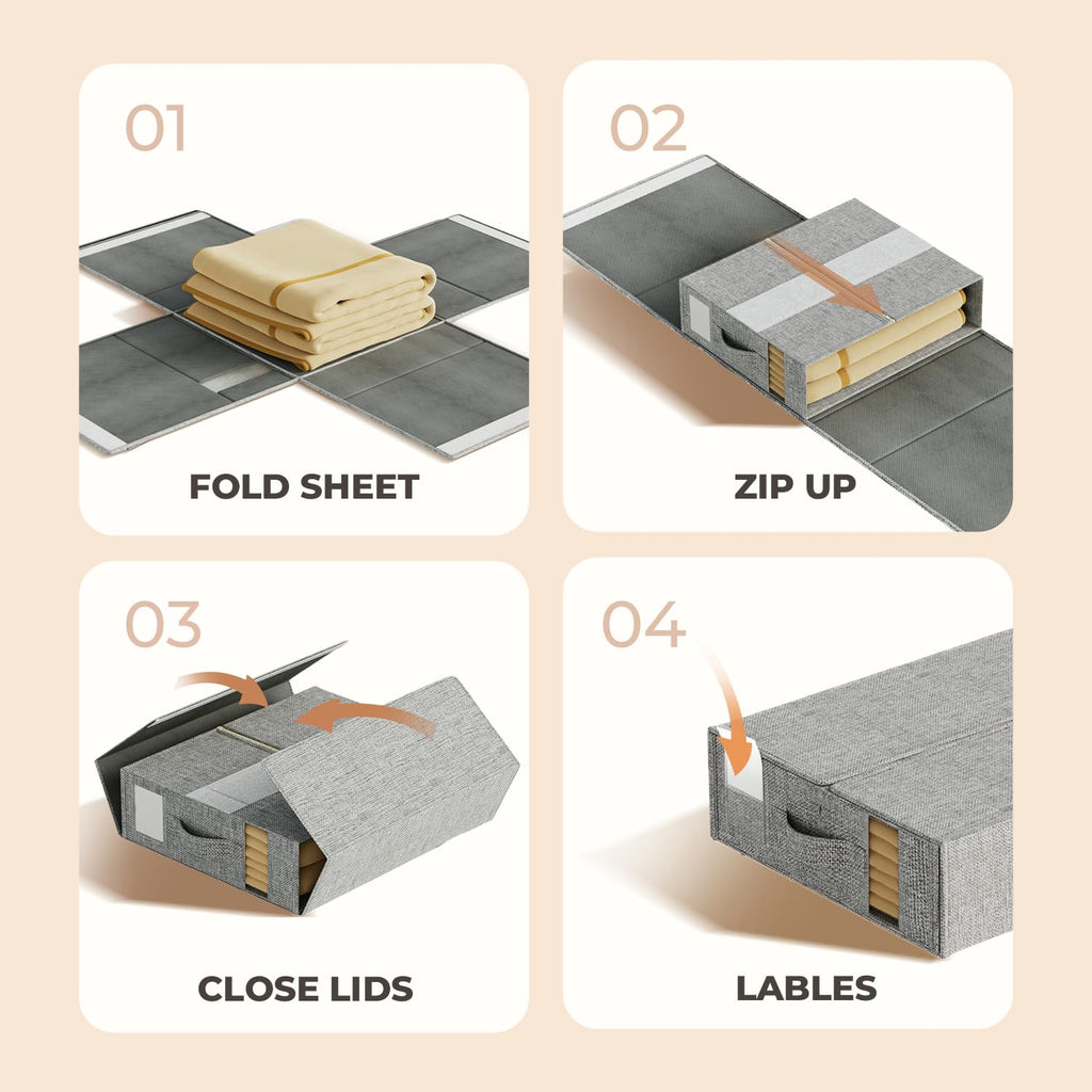 ZenStorage Sheet Organizers and Storage for Linen Closet, 6Pack Grey