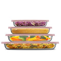 JoyJolt 8-Piece Borosilicate Glass Oven Dishes with Blushy Pink Lids, Rectangle Deep Glass Baking Dish Set, Baking Pans for Lasagna Casserole Cake, Bakeware Set, Freezer to Oven Tray to Dishwasher