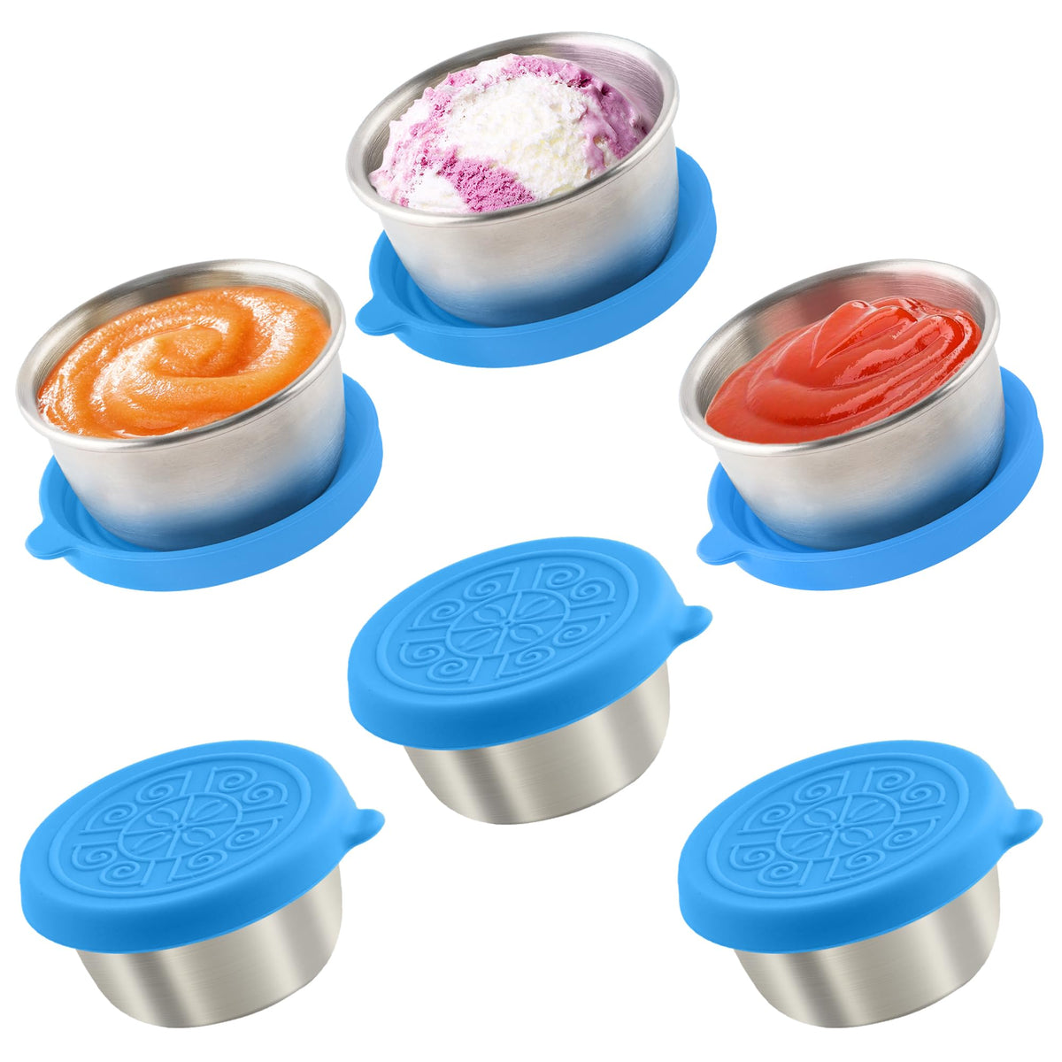Qukaka 1.6 oz Stainless Steel Salad Dressing Containers with Lids, 6 Pack