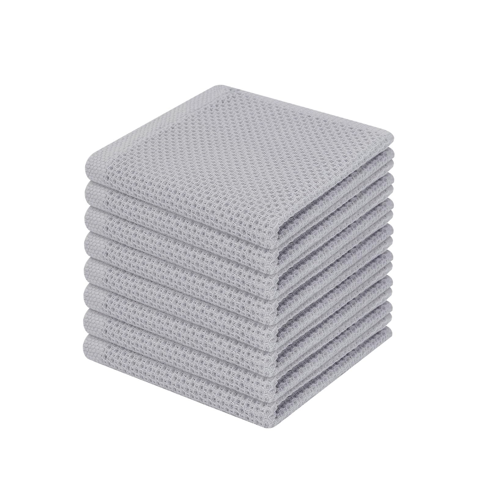 Homaxy 100% Cotton Waffle Weave Kitchen Dish Cloths, Ultra Soft Absorbent Quick Drying Dish Towels, 12 x 12 Inches, 8-Pack, Light Gray