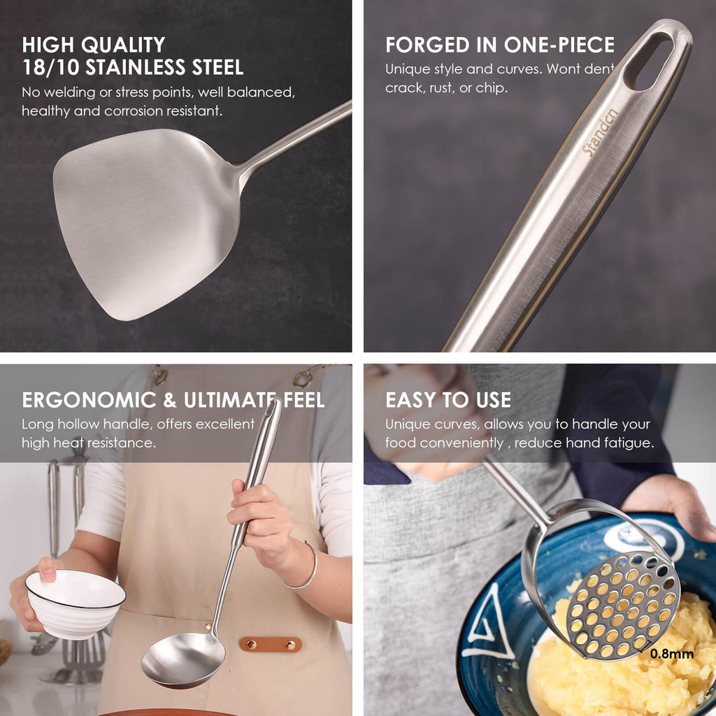 6 PCS All Metal Cooking Utensils Set - 18/10 Stainless Steel Kitchen Tools