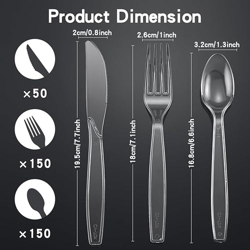 350pc Heavy Duty Plastic Silverware Set: 150 Forks/150 Spoons/50 Knives