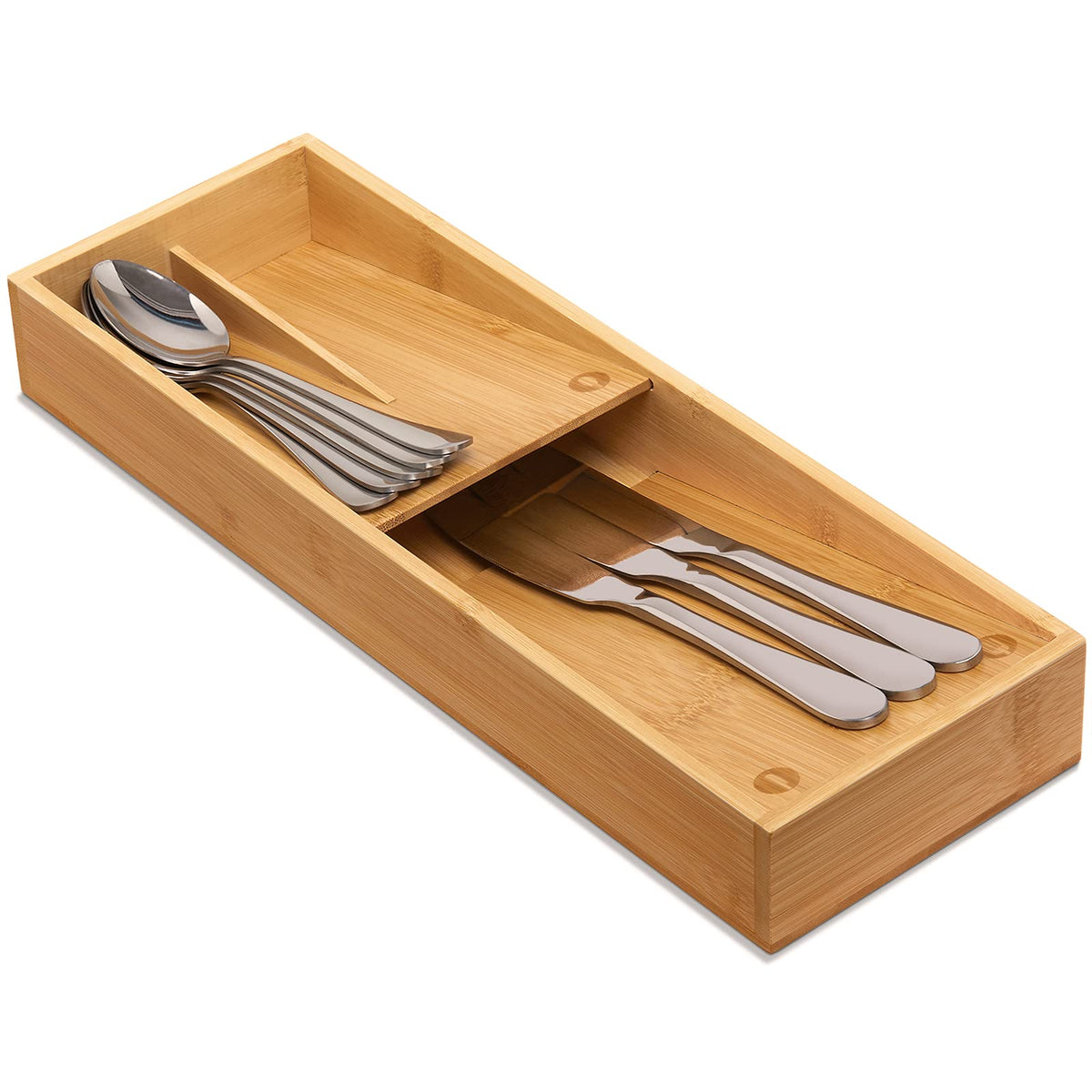guiogc Bamboo silverware tray organizer, Utensil Holder and Cutlery Tray for Drawer, Kitchen Drawer Organizer Divider for Spoons Forks Knives