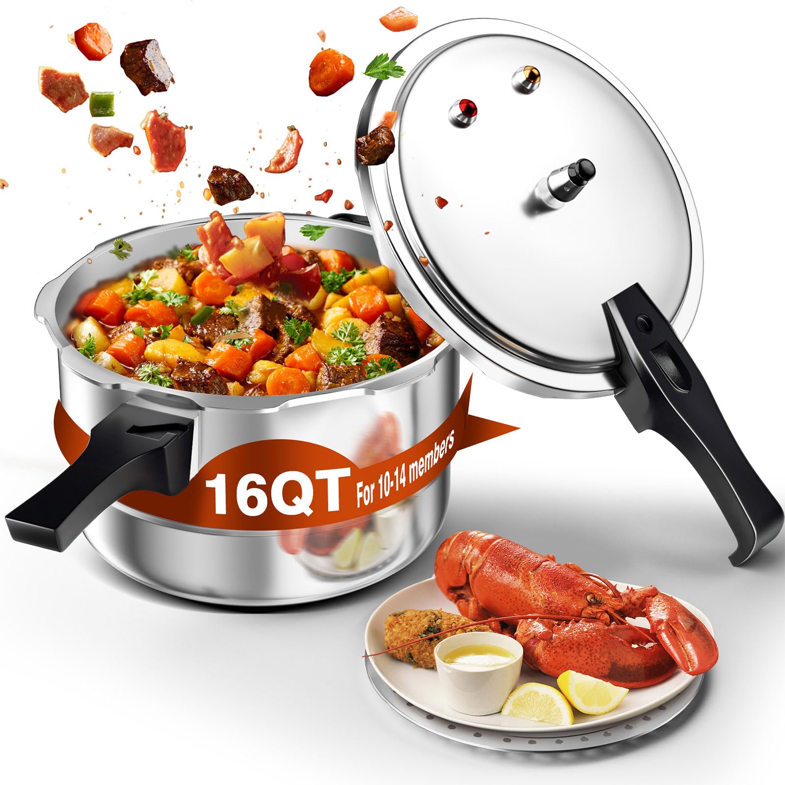 WantJoin 16Qt Aluminum Pressure Cooker w/Release Valve & Multiple Protective Devices,Pressure Canner Compatible with Gas & Induction Cooker,Canner Rack Included