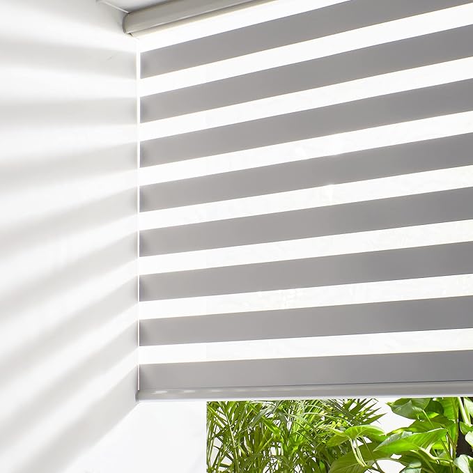 Persilux Zebra Blinds Cordless Blinds for Windows (55" W x 72" H, Grey) Dual Layer Zebra Shades, Light Control for Day and Night, for Home, Office, Bedroom, Living Room…