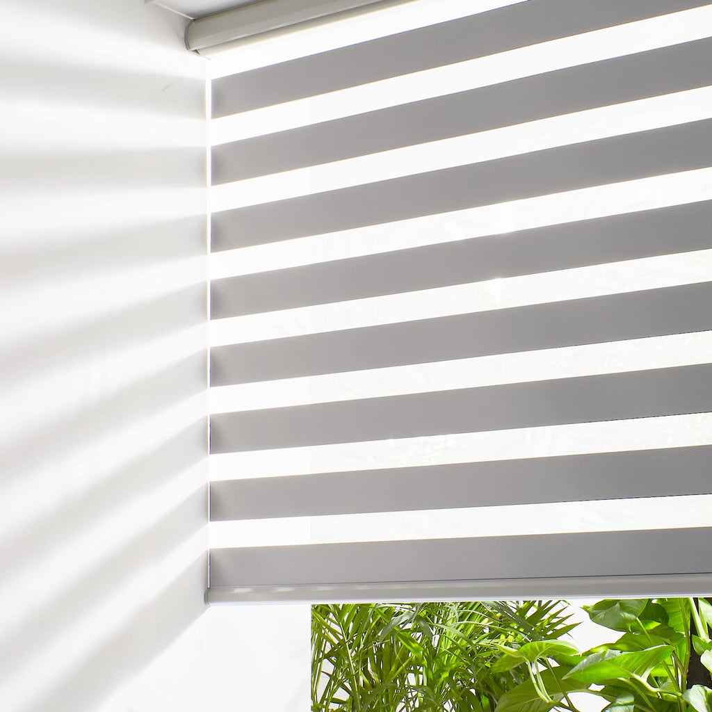 Persilux Cordless Zebra Blinds for Windows (70" W X 47" H, White) Free-Stop Windows Shades Dual Layer Light Control for Day and Night, Light Filtering Sheer Shades for Home, Easy to Install