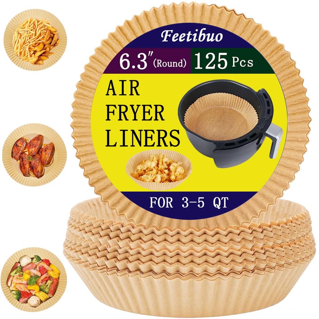 Feetibuo parchment paper for air fryer, 7.9inch round air fryer liners disposable,125PCS Non-stick parchment paper sheets for 5-8QT airfryer liners, Baking, Roasting Microwave
