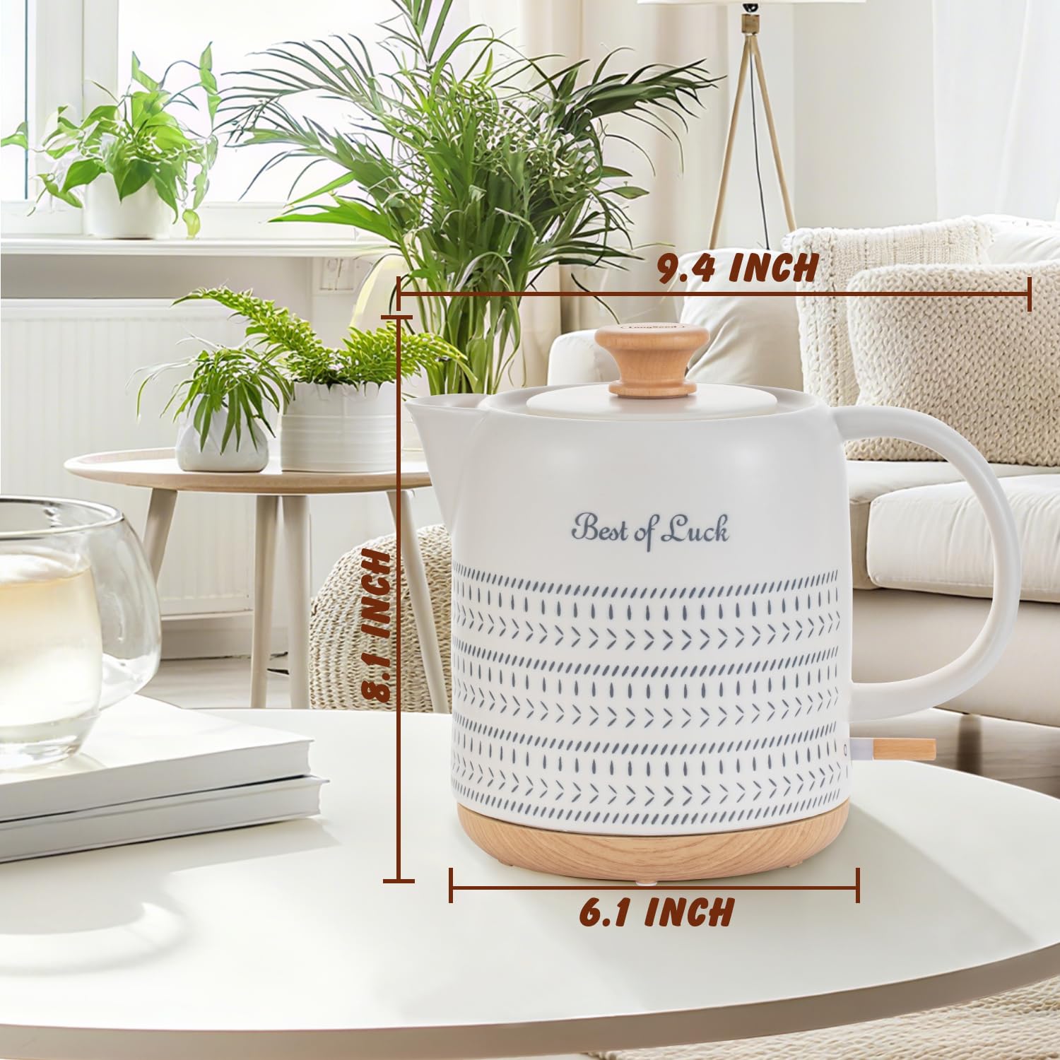 LONGSEED Ceramic Electric Kettle 1 Quarts, Hot Water Boiler Electric Kettles, Tea Pot with LED Light, Boil Dry Protection, Short Spout 1000W Fast Boil, Automatic Shut-off