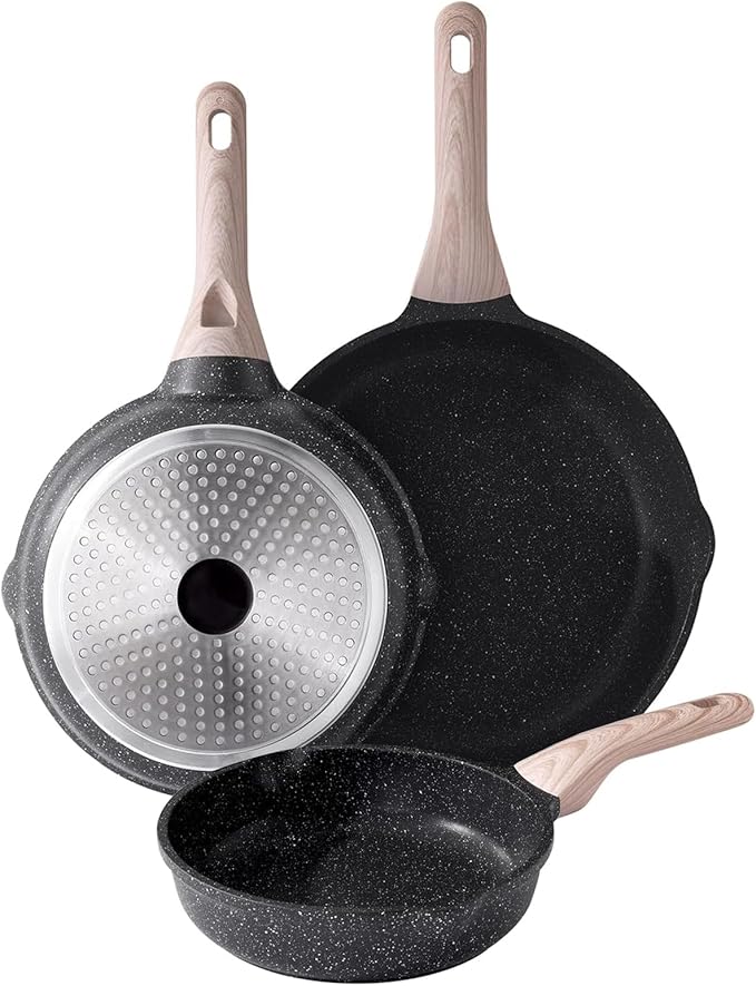 Kordisen Nonstick Ceramic Frying Pan Set, Healthy Non Toxic Cooking Pan, Stay-Cool Handle, Induction Compatible, PFOA & PFAS Free